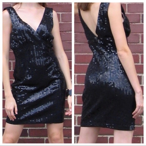 Vintage Dresses & Skirts - Vintage Black Sequined Cocktail Dress